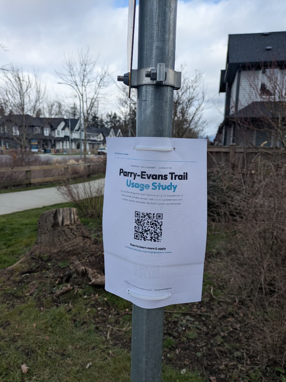 Study recruitment poster installed along the trail