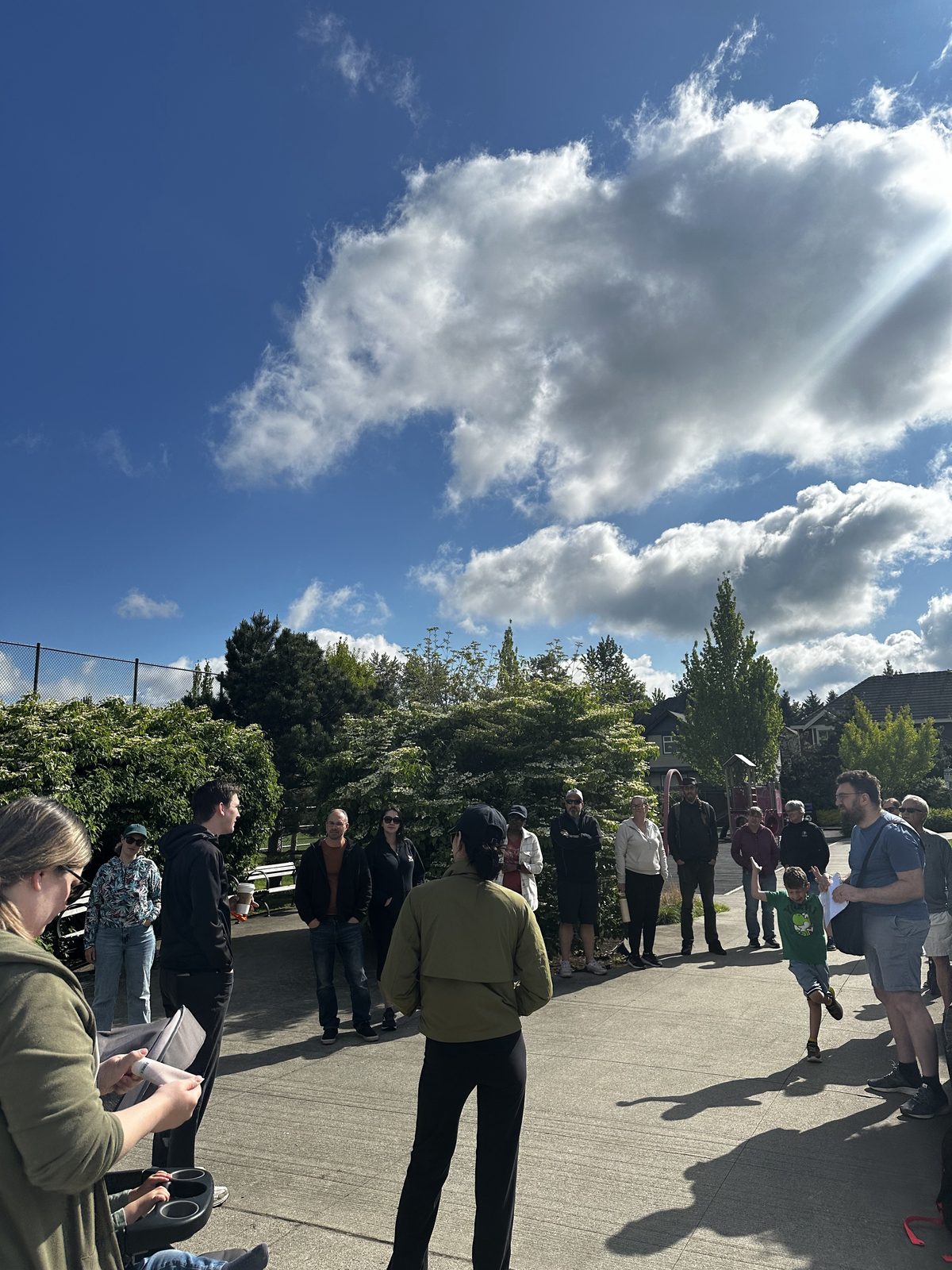 A crowd gathering for a walk