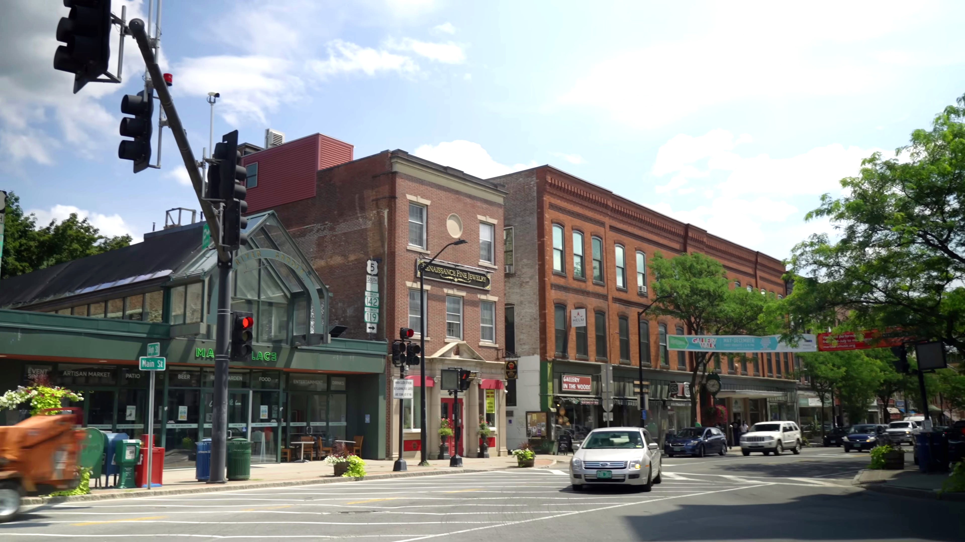 Street-level view of downtown Brattleboro