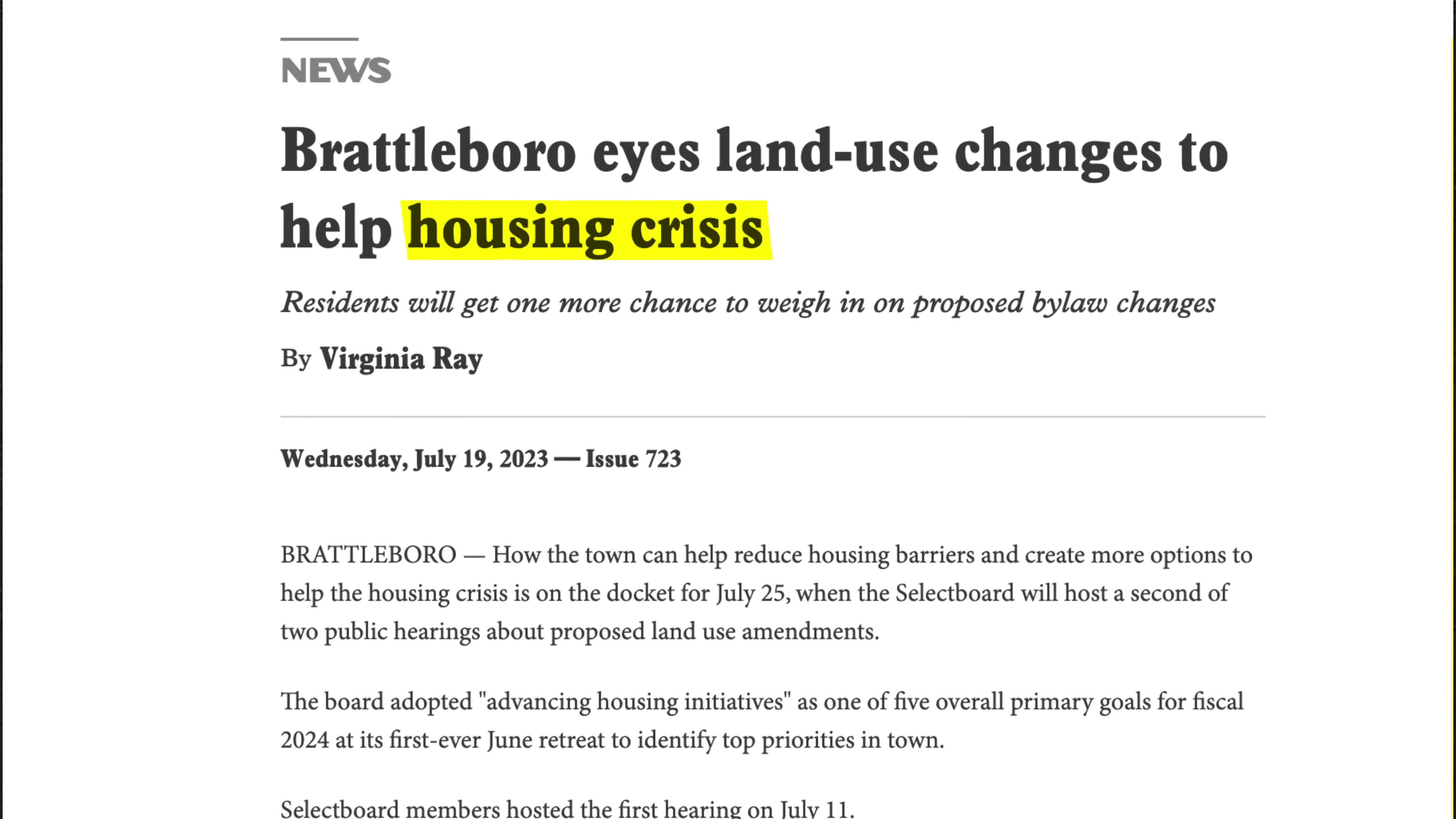News article about housing crisis